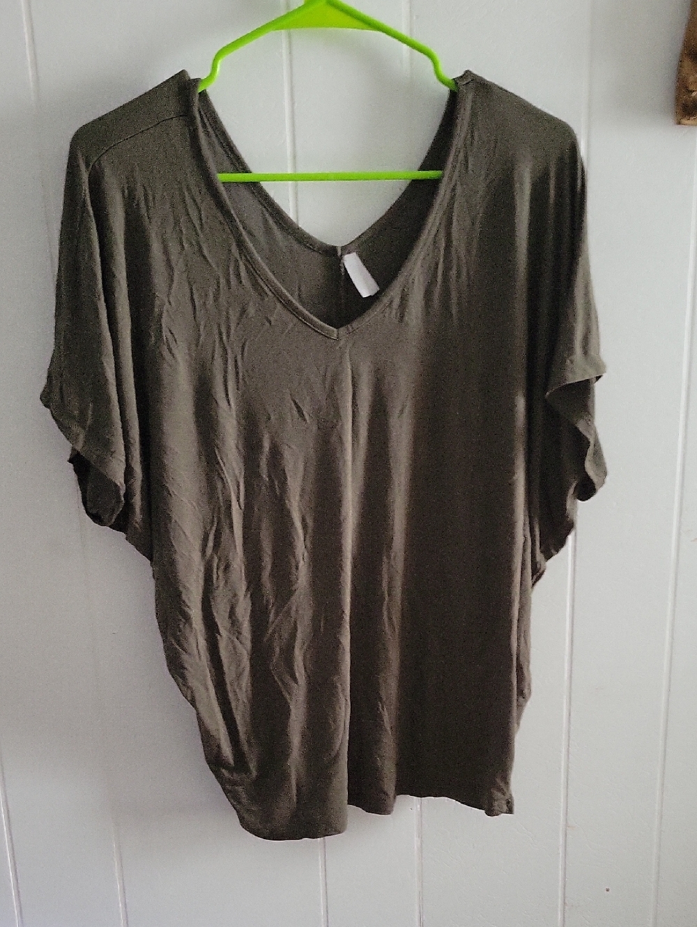 Vanity Olive Green V-Neck Short Sleeve Top